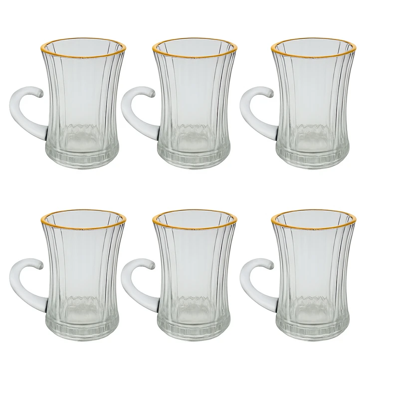 فنجان مدل  کمر باریک لب طلا بسته 6 عددی