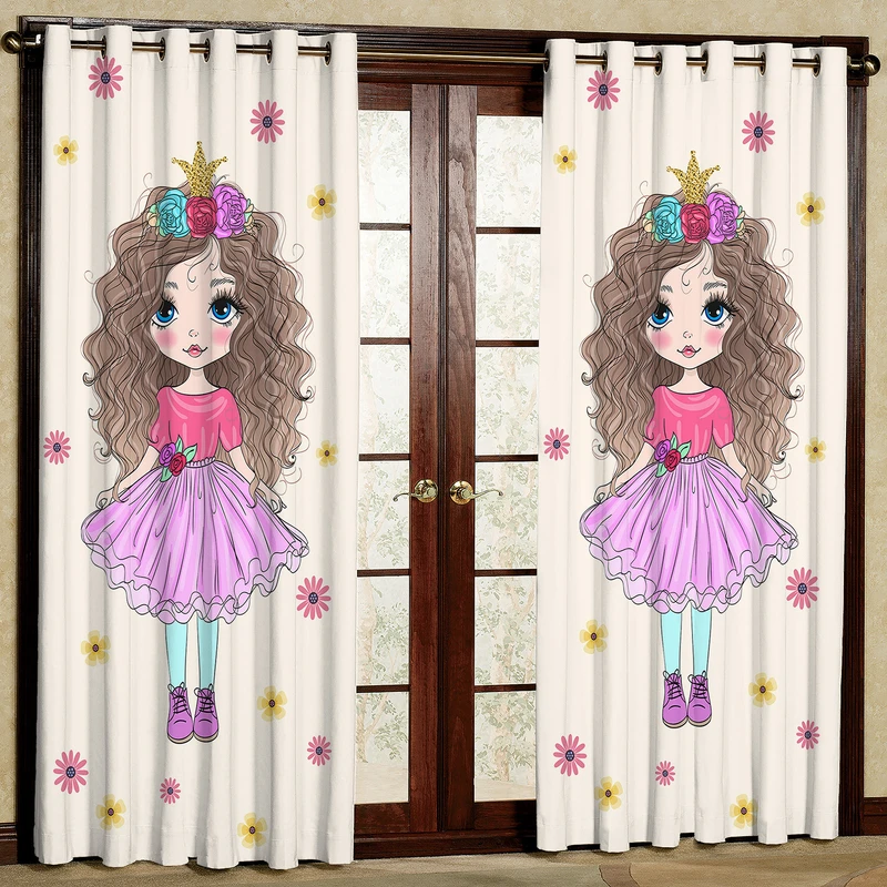 پرده مدل کودک مخمل پانچی طرح دختر کد 4705T2 سایز 200x140 سانتی متر