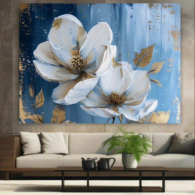 تابلو بوم طرح مخمل شکوفه سفید مدل شکوفایی کد N149