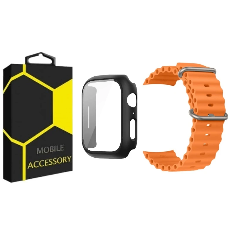 بند مدل سیلیکونی مناسب برای اپل واچ 45 میلی متری به همراه محافظ صفحه نمایش