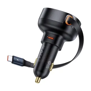 شارژر فندکی 60 وات بیسوس مدل Retractable به همراه کابل USB-C