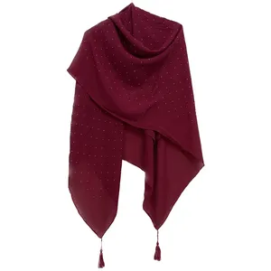 روسری زنانه مدل نخی وال اسلپ نگین دار منگوله دار کد 03