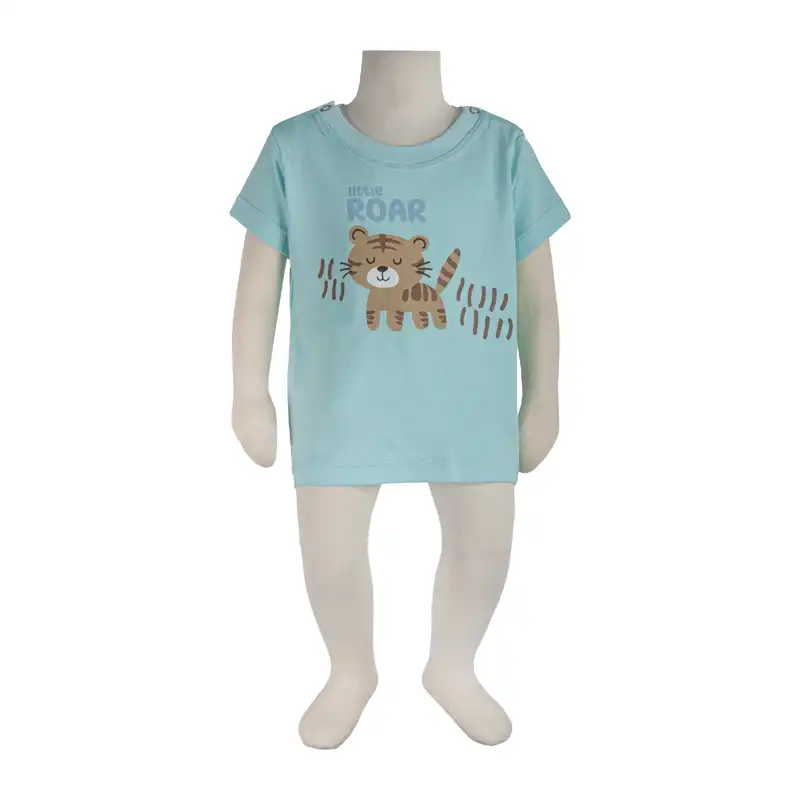 تی شرت آستین کوتاه نوزادی آدمک مدل تایگر کد 140019 رنگ فیروزه ای