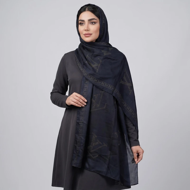 شال زنانه مدل مجلسی دولایه حریر توری نگین کد 3