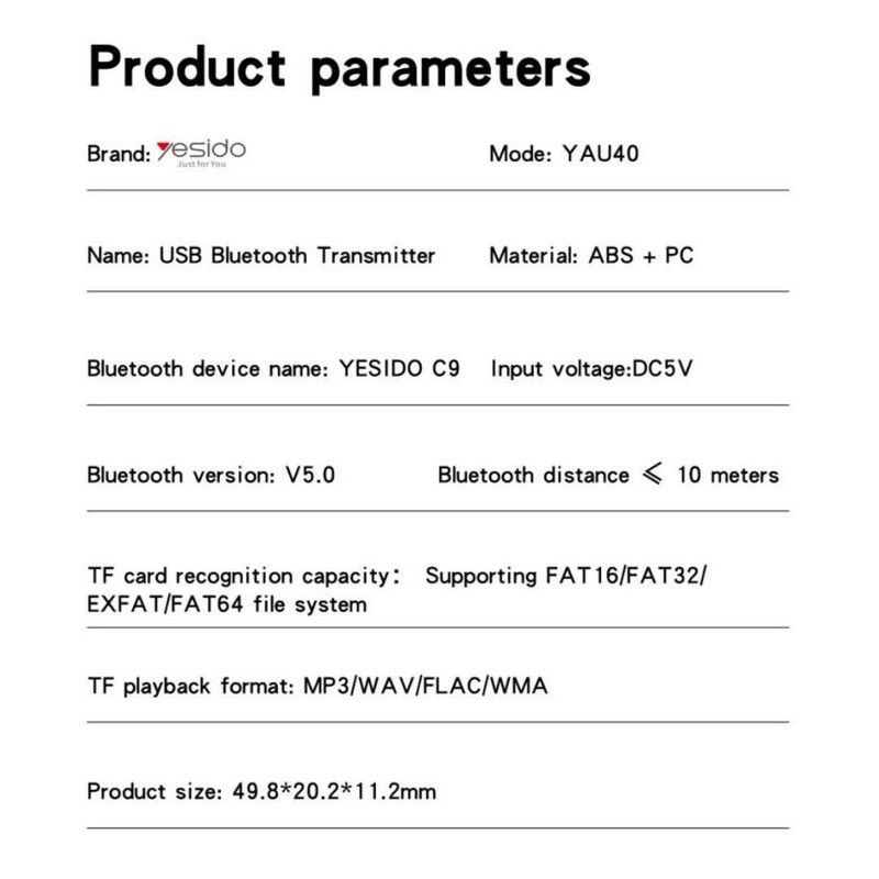 گیرنده بلوتوثی صدا یسیدو مدل YAU40