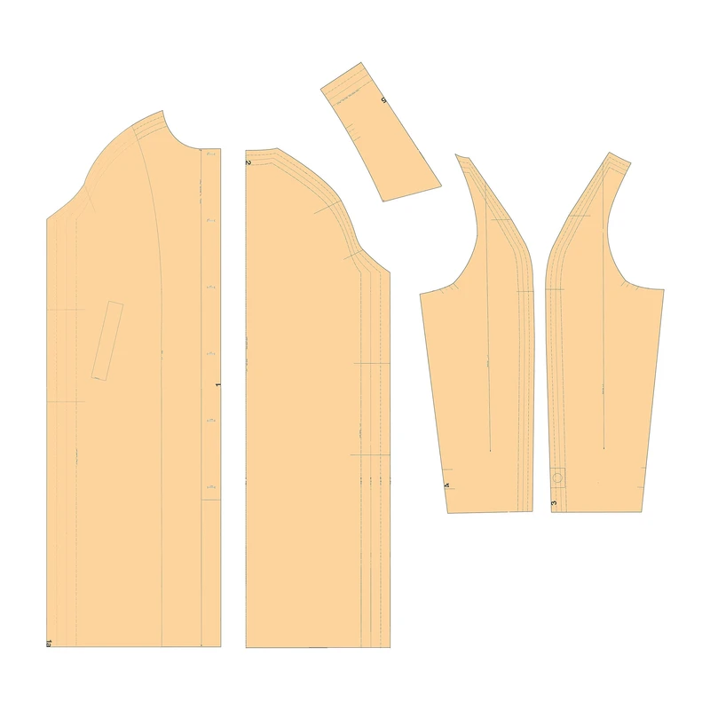 الگو مانتو آستین رگلان و یقه شکاری سایز 36 تا 48