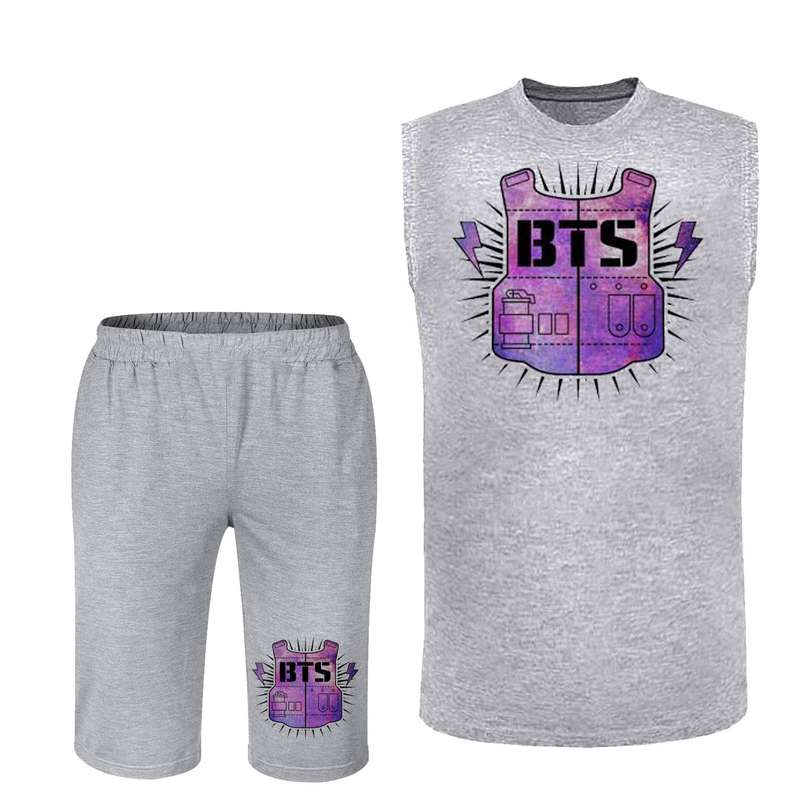 ست تاپ و شلوارک مردانه مدل BTS کد 60 رنگ طوسی