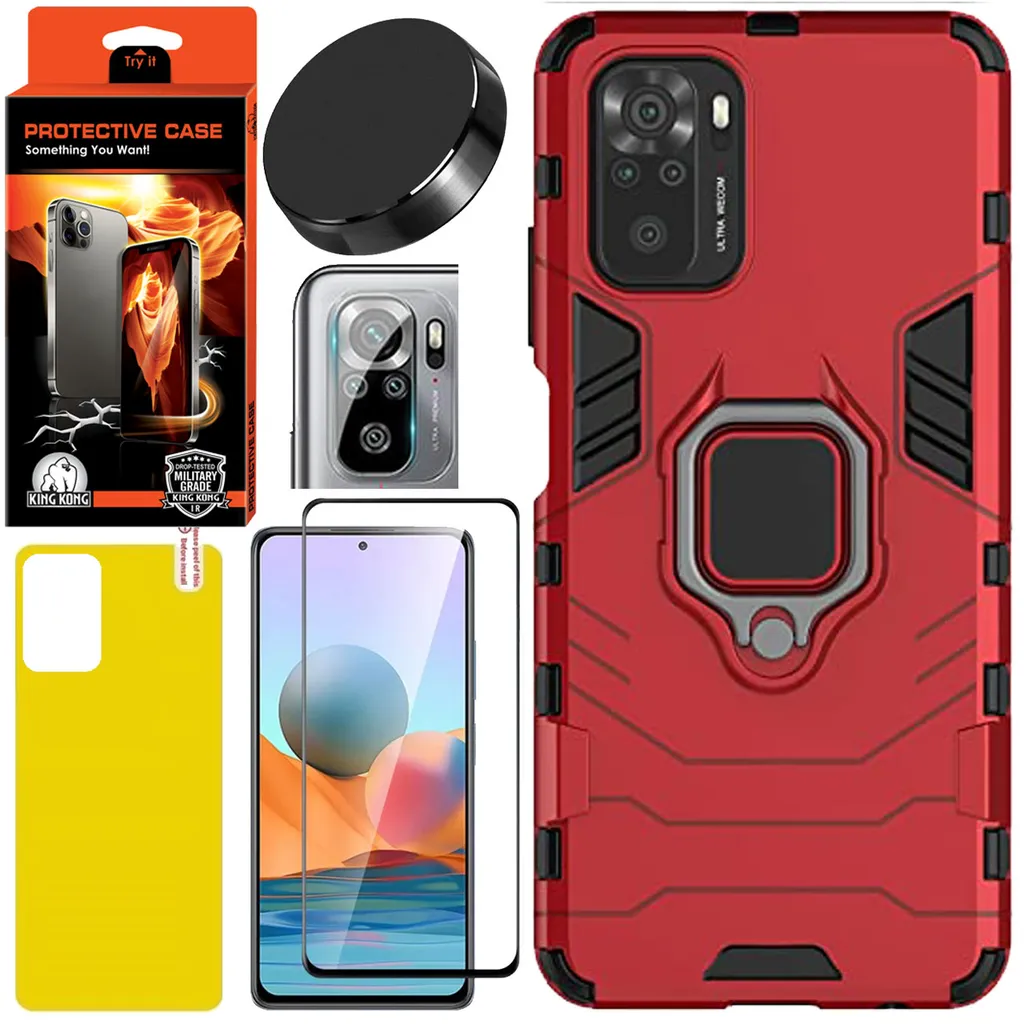 کاور کینگ کونگ مدل BATMAN مناسب برای گوشی موبایل شیائومی Redmi Note 10 4G به همراه محافظ صفحه نمایش و محافظ لنز دوربین و برچسب محافظ پشت و پایه نگهدارنده گوشی