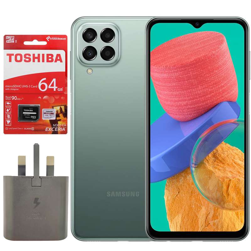 گوشی موبایل سامسونگ مدل Galaxy M33 5G SM-M336B/DS دو سیم‌ کارت ظرفیت 128 گیگابایت و رم 8 گیگابایت به همراه شارژر دیواری و کارت حافظه