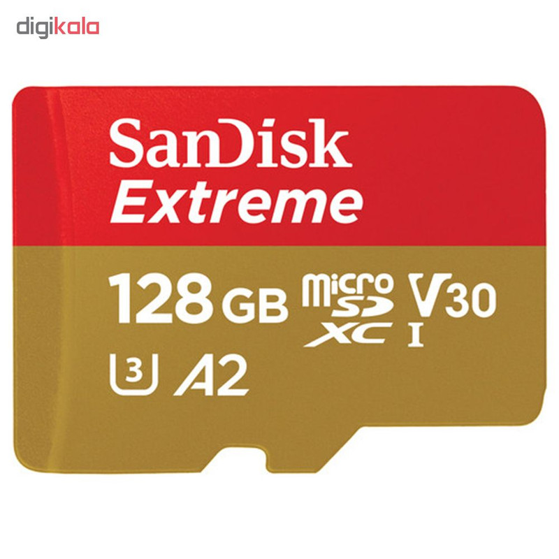 کارت حافظه microSDHC سن دیسک مدل Extreme A2 کلاس 10 استاندارد UHS-I سرعت 160MBps ظرفیت 128 گیگابایت به همراه آداپتور SD