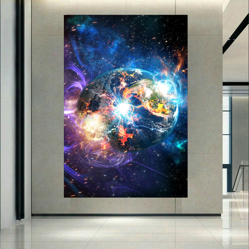 پوستر پارچه ای بلک لایت طرح کهکشان و ستارگان مدل دگرگونی سیاره زمین کد AR30546