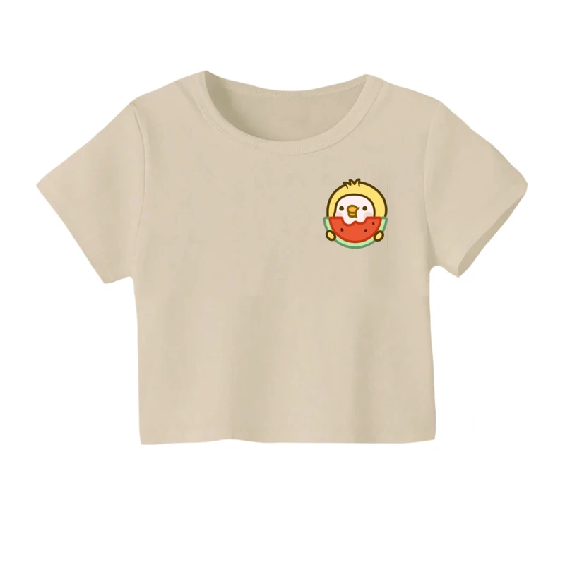 کراپ‌ تی‌شرت آستین کوتاه زنانه مدل جوجه و هندوانه یلدایی