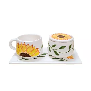 سرویس چای خوری 3 پارچه سرامیکی مدل گل آفتاب گردان