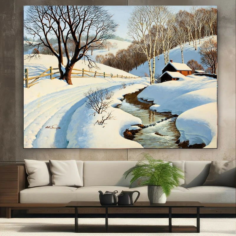 پوستر طرح مخمل طبیعت برفی کد BK23773