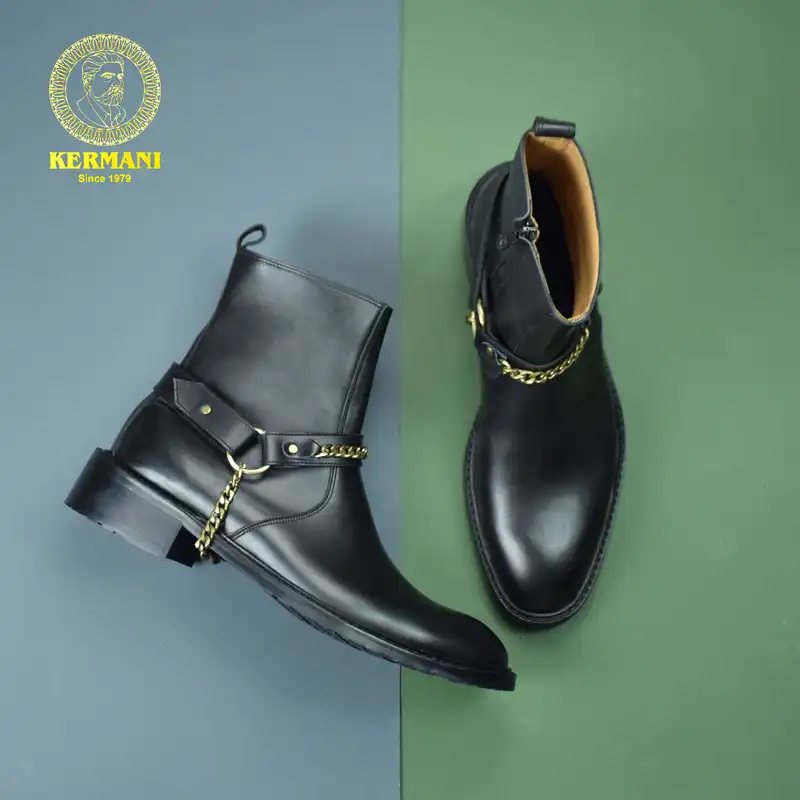 نیم بوت مردانه کرمانی مدل چرم دستدوز طبیعی کد 653 رنگ مشکی