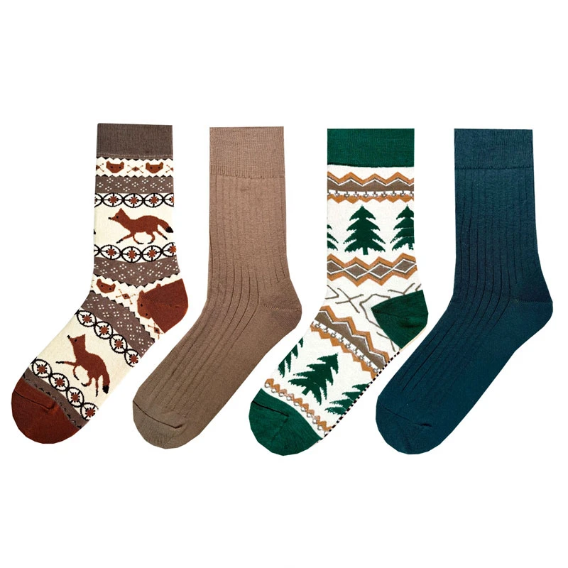 جوراب ساق بلند زنانه ال سون مدل کاج و روباه کد PH1110 بسته 4 عددی