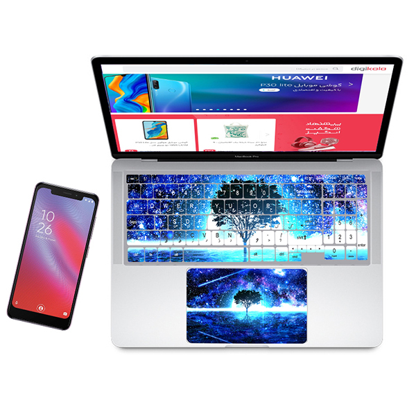 استیکر لپ تاپ راتیانا مدل space tree مناسب برای لپ تاپ 15 تا 17 اینچ به همراه برچسب حروف فارسی کیبورد