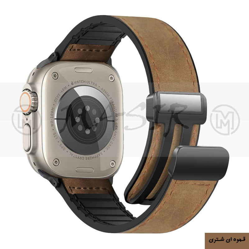 بند مسیر مدل Magnetic Leather Silicon مناسب برای اپل واچ سری 1/2/3/4/5/6/7/8/9/SE سایز 38/40/41 میلی متری