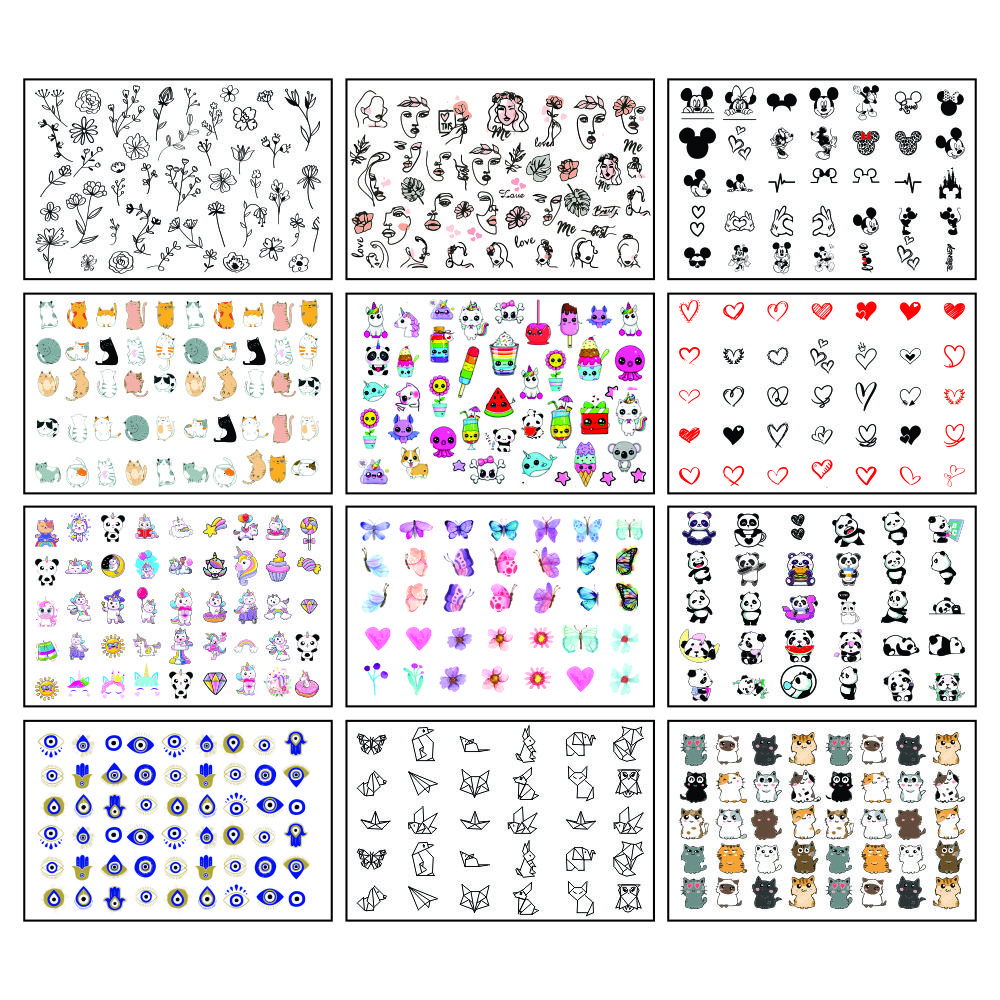برچسب لنز ناخن مدل چهره فانتزی تابستون کد N12201 مجموعه 12 عددی