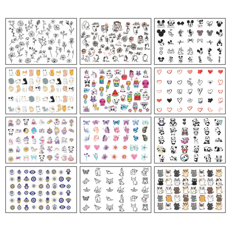 برچسب لنز ناخن مدل چهره فانتزی تابستون کد N12201 مجموعه 12 عددی