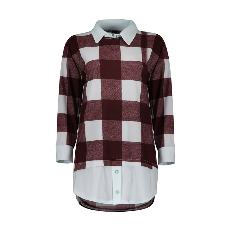 تونیک زنانه مدل  709 چهارخانه رنگ زرشکی