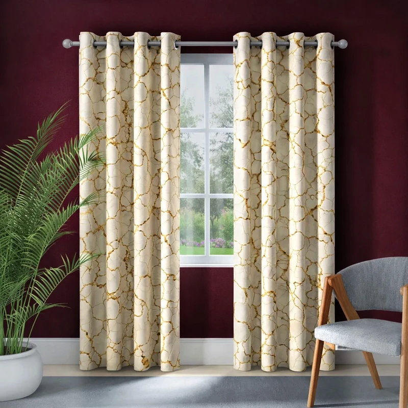 پرده پانچ تیکو دکو مدل مخمل هازان طلاکوب سوپر گلد سایز 280 × 140 سانتی‌متر مجموعه‌ 2 عددی