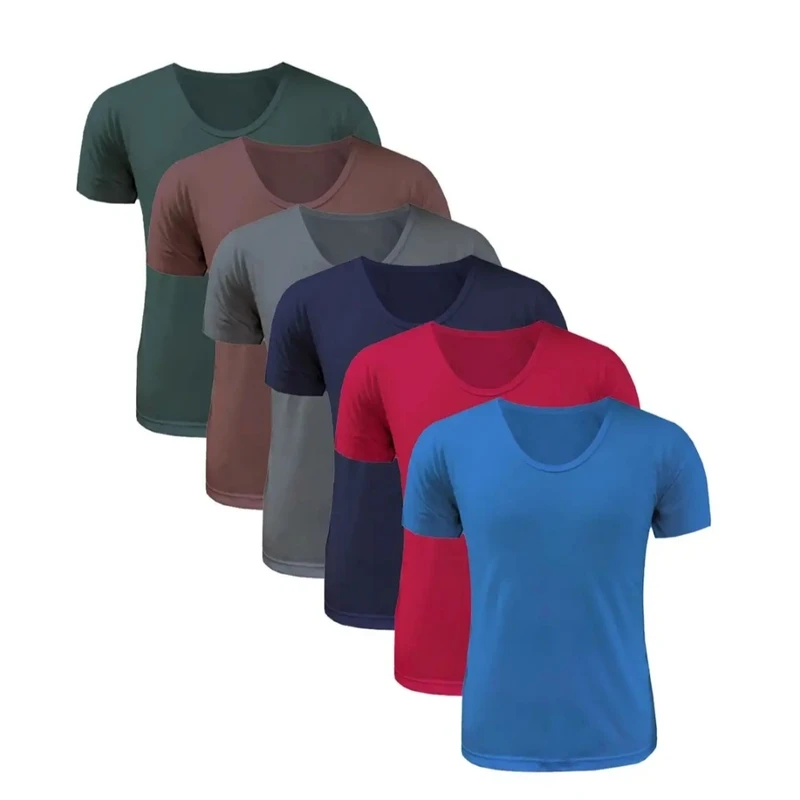 زیرپوش آستین‌دار یقه گرد مردانه ایلقار مدل نخ پنبه بسته 6 عددی