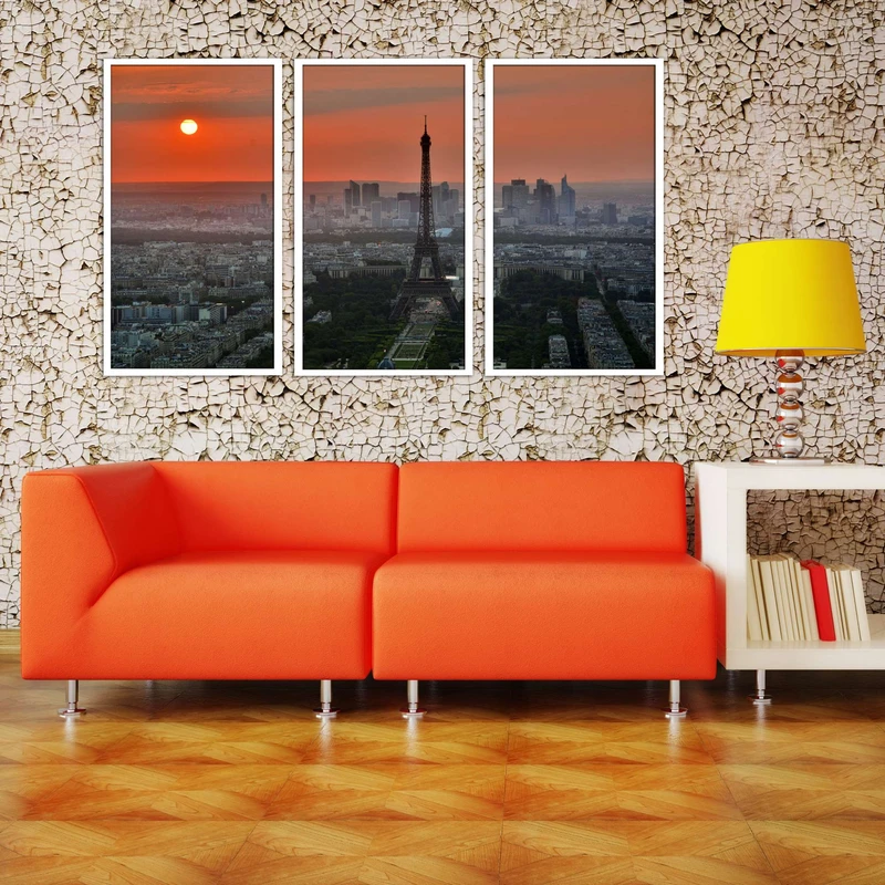 تابلو بکلیت طرح دکوراتیو غروب آفتاب و برج ایفل مدل W-609 مجموعه 3 عددی 