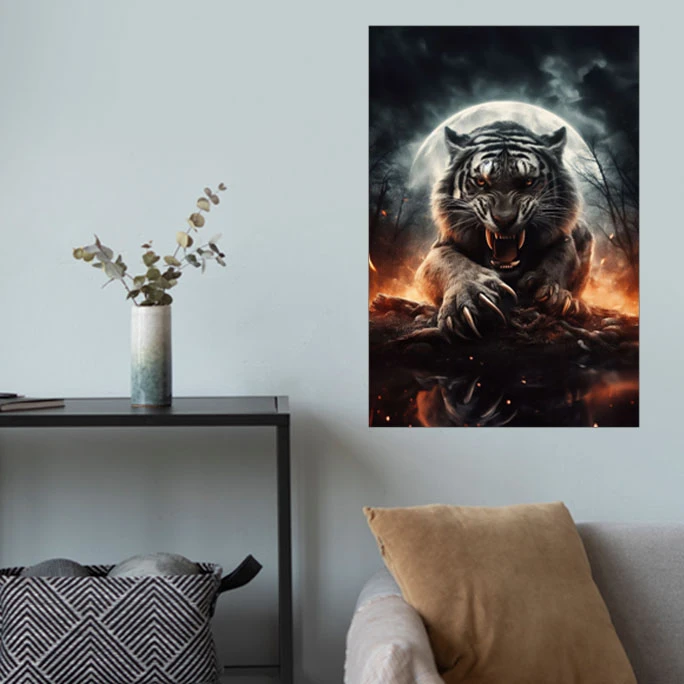 پوستر گوفی مدل ببر وحشی خشمگین و جذاب طرح طبیعت و حیوانات Angry Tiger 4K کد CLW48