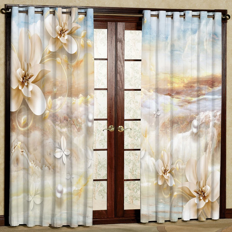 پرده مدل گل و ابر هازان پانچی کد 2383 سایز 140x200 سانتی متر