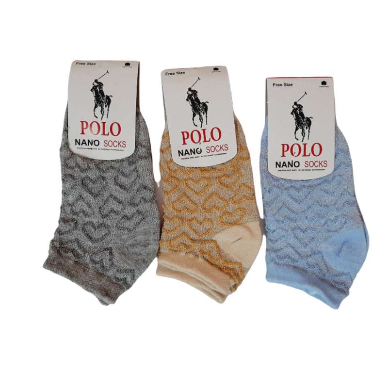 جوراب دخترانه مدل لمه رنگی قلب بسته 3 عددی