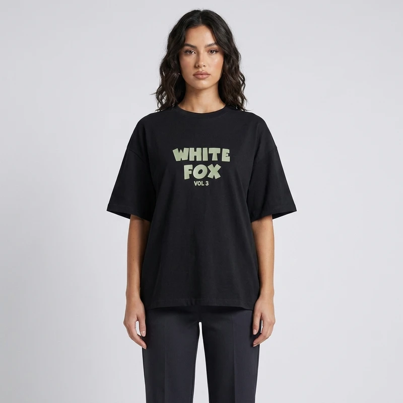 تی شرت زنانه نخی باکسی مدل white fox
