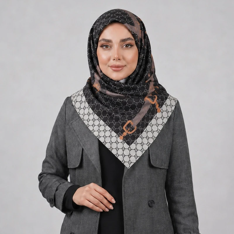 روسری زنانه مدل مینی اسکارف نخی زنجیری کمربندی قواره ۷۰ مهمانی مجلسی 