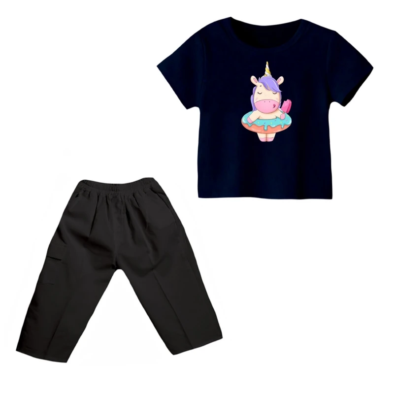 ست تی شرت و شلوارک دخترانه مدل یونیکورن کد ۳۰