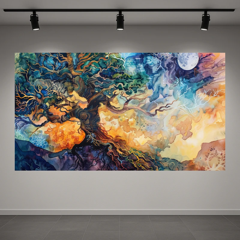 تابلو بوم طرح مخمل آبرنگ هستی مدل درخت خشکیده کد AR3059678