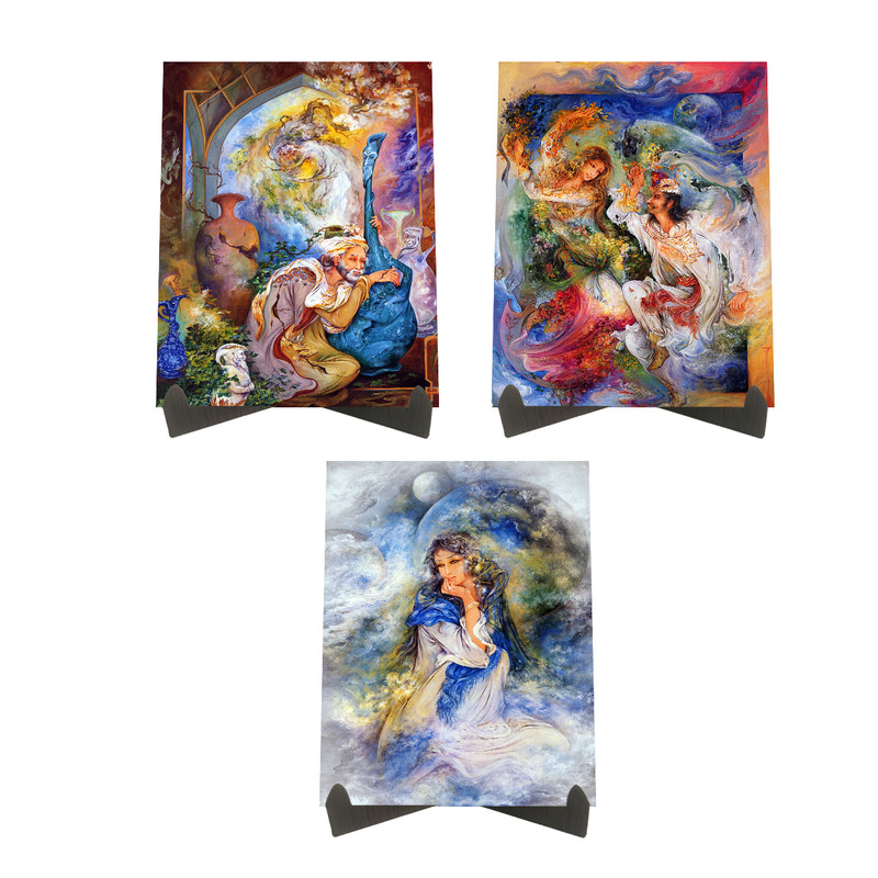 تابلو شاسی رومیزی طرح مینیاتور استاد فرشچیان کد LS2367 مجموعه 3 عددی