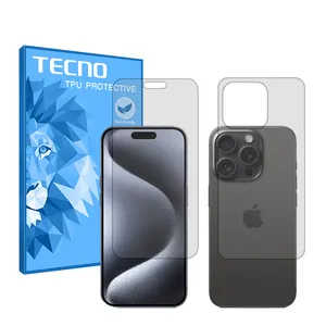 Tecno HyGEL model transparent screen protector suitable for Apple iPhone 15 Pro Max mobile phone along with the phone back protector