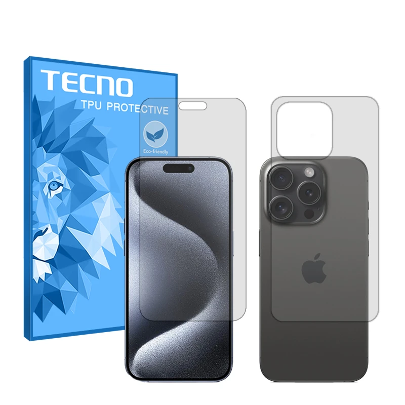 محافظ صفحه نمایش شفاف تکنو مدل HyGEL مناسب برای گوشی موبایل اپل iPhone 15 Pro Max به همراه محافظ پشت گوشی