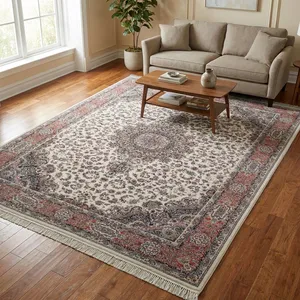 فرش ماشینی فرش مشهد کد 815082 طرح دستباف زمینه کرم