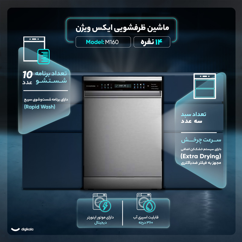 ماشین ظرفشویی 14 نفره ایکس ویژن مدل M160