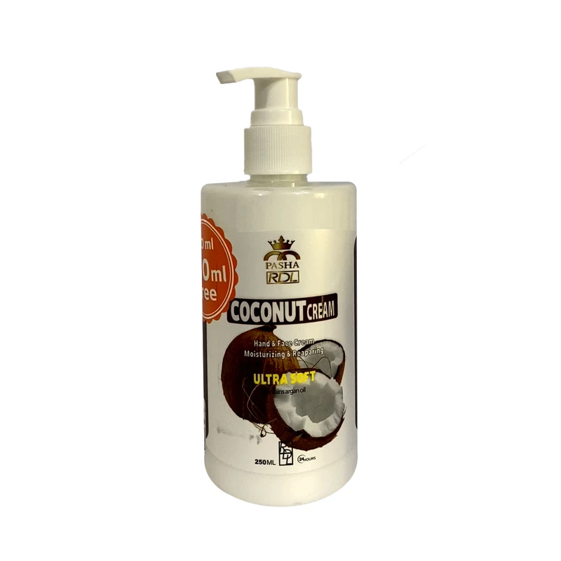 کرم مرطوب‌کننده دست و صورت پاشا مدل نارگیل مناسب برای انواع پوست حجم 250 میلی‌لیتر