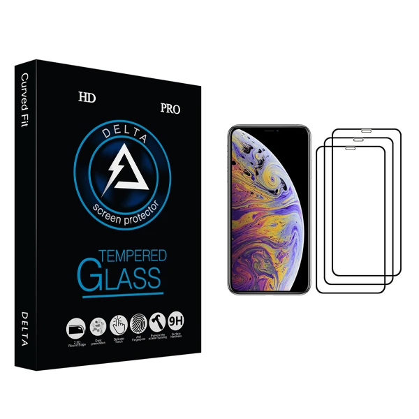 محافظ صفحه نمایش دلتا مدل HD مناسب برای گوشی موبایل اپل iPhone XS Max بسته سه عددی