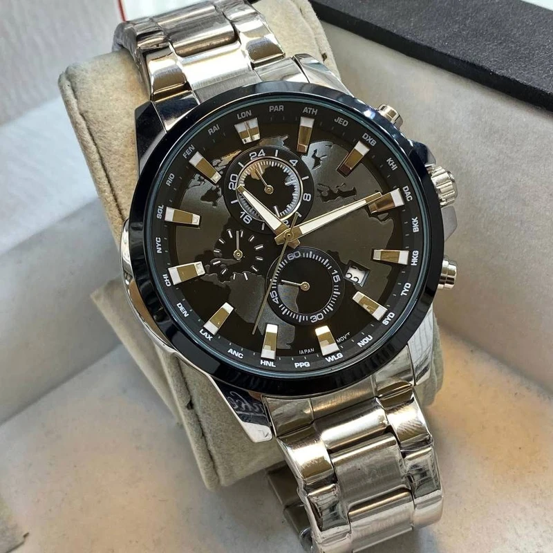 عکس شماره 5 : ساعت مچی عقربه-ای کوارتز مردانه مدل سه موتور فعال کورنوگراف جهان نما کد 102