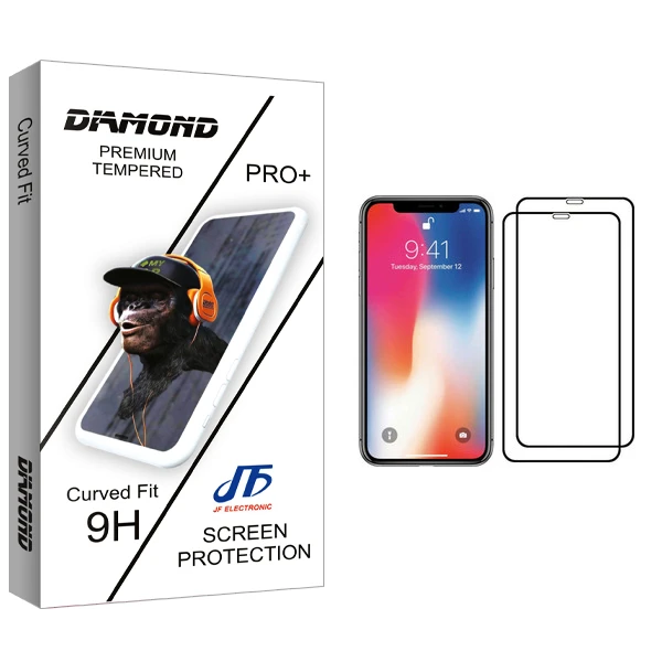 محافظ صفحه نمایش جی اف مدل Diamond glass مناسب برای گوشی موبایل اپل iPhone X بسته دو عددی