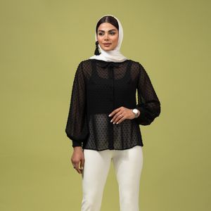 شومیز آستین بلند یقه برگردان زنانه برنس مدل لیوسا