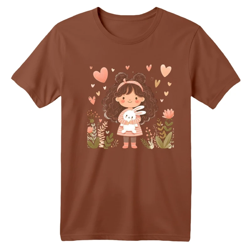 تی شرت آستین کوتاه بچگانه مدل دخترک کد 25 رنگ موکایی