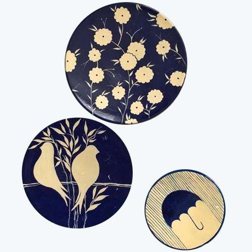 بشقاب دیوارکوب سفالی طرح گل مجموعه 3عددی