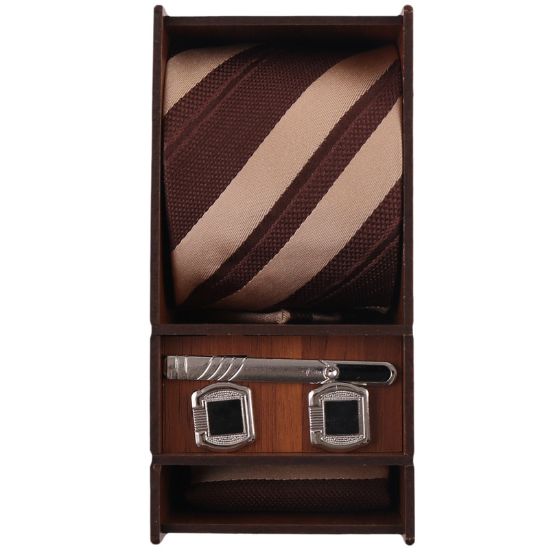 ست کراوات و دستمال جیب و دکمه سردست و گیره کراوات مردانه مدل PJ-111014