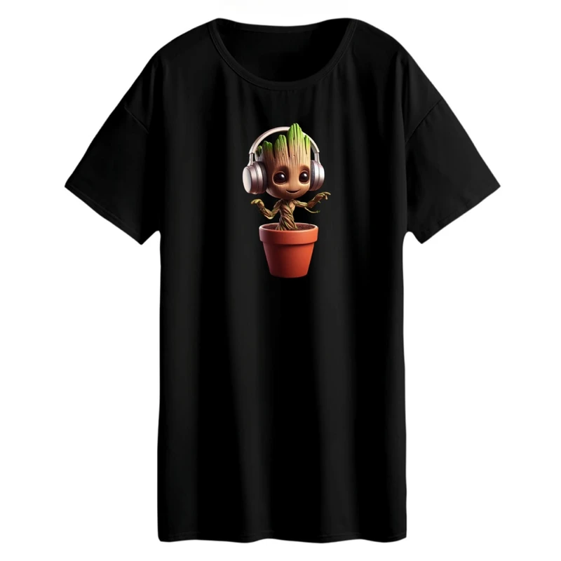 تی شرت لانگ زنانه مدل گروت و گلدان