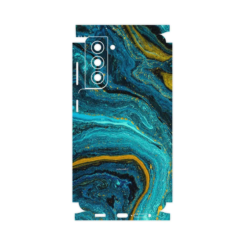 برچسب پوششی ماهوت مدل Turquoise marblewith golden streaks-FullSkin مناسب برای گوشی موبایل سامسونگ Galaxy S21 5G